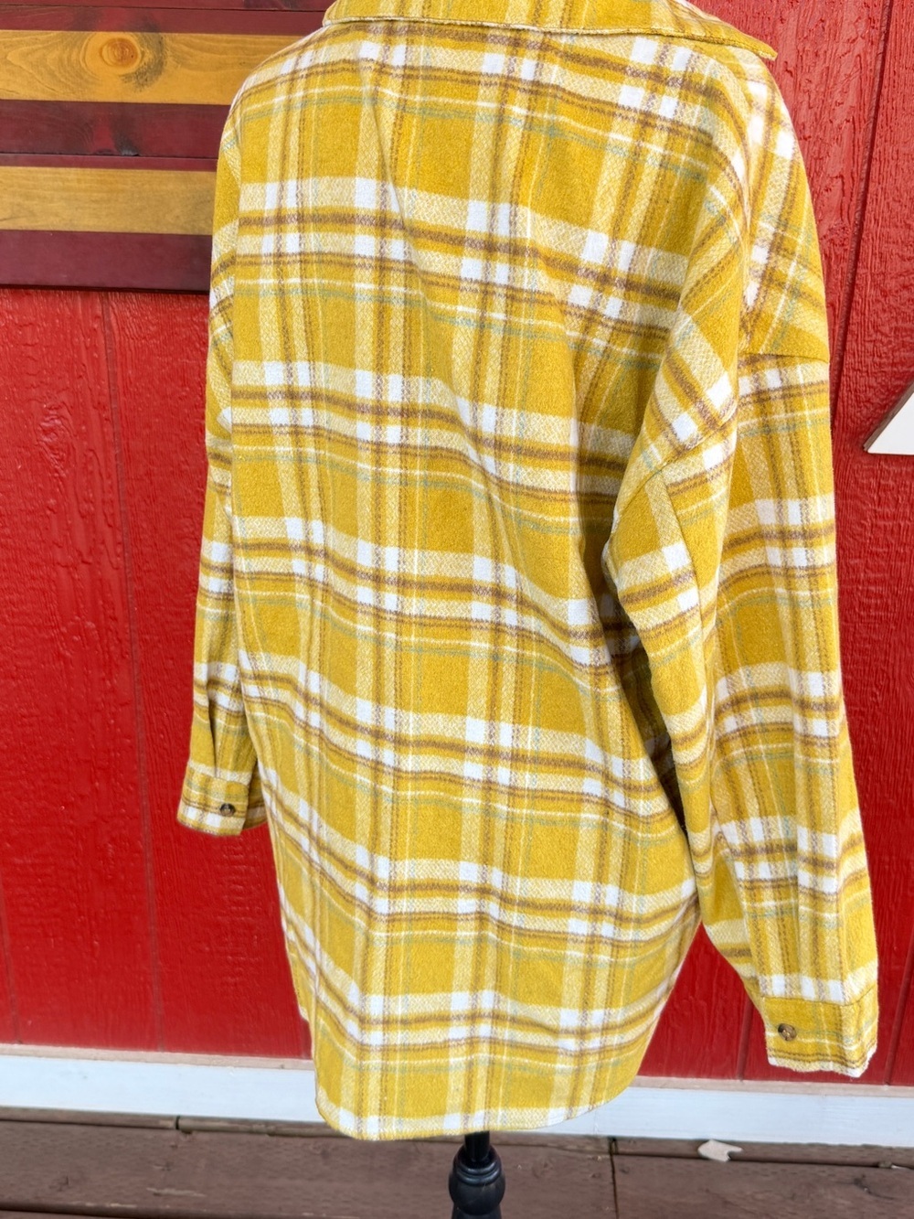Style Rack Mustard Yellow Plaid Flannel Shacket – Oversized Button Front Jacket - Picture 4 of 6